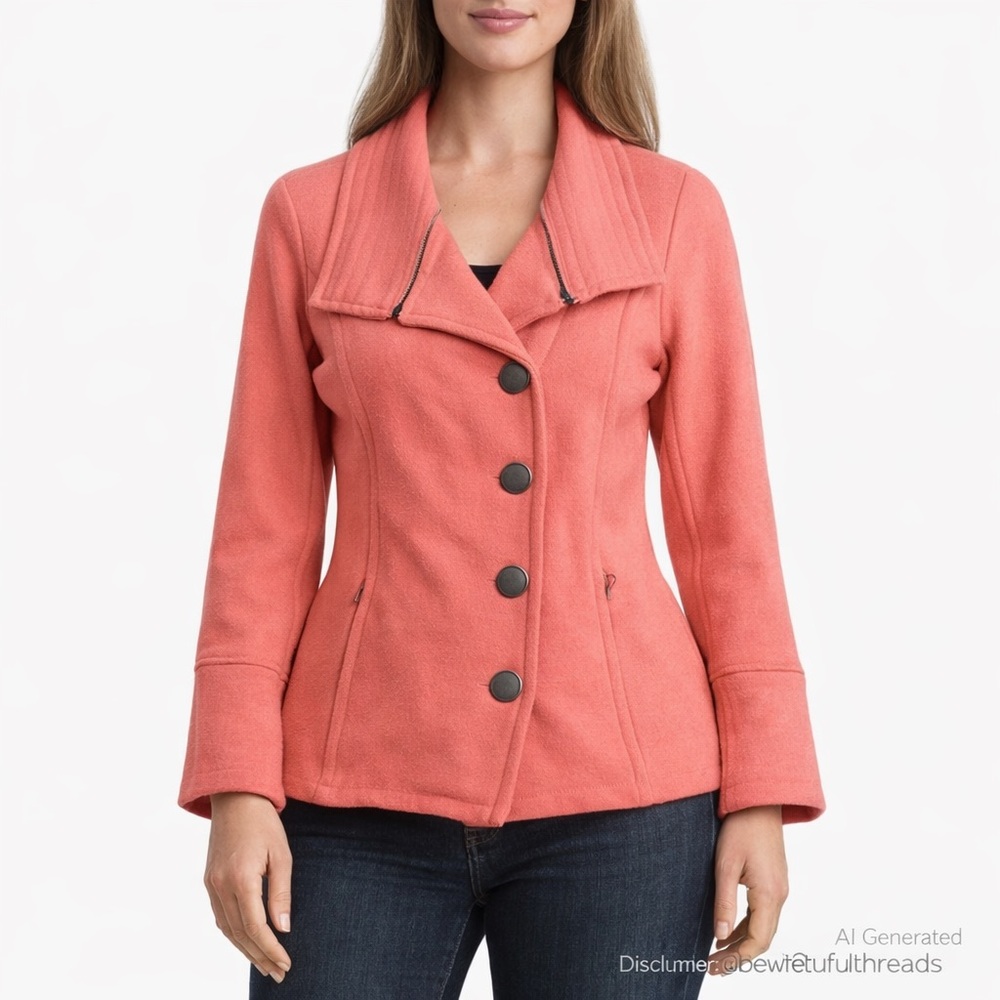 Inspired Style Wool Blend Jacket Blazer Size 12 Coral Pink Vintage-Inspired